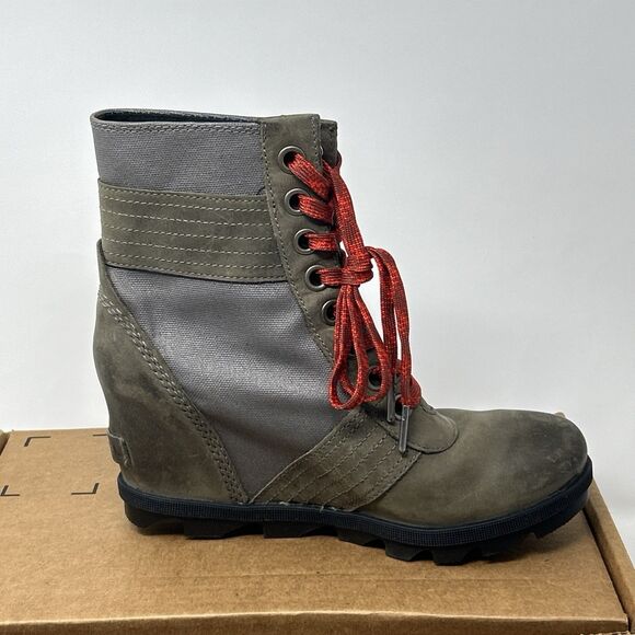 SOREL Lexie Wedge Ankle Boot Quarry Waterproof Leather Canvas Size 7.5/EU 38.5 - Picture 10 of 16